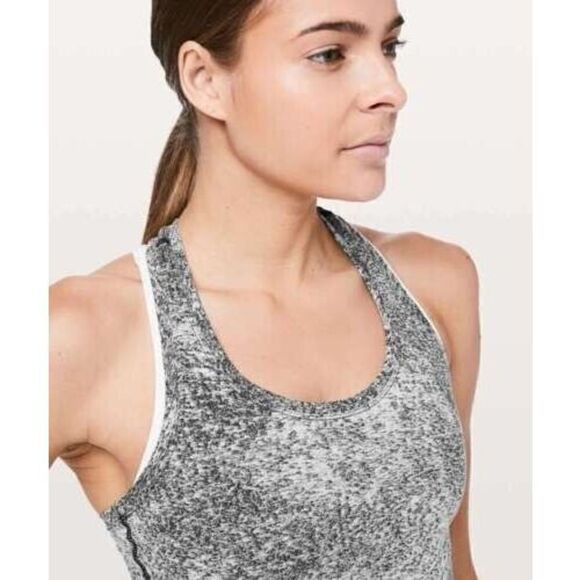 Lululemon 4 Cool Racerback II Luon Spray Jacquard White Black Tank Top RARE - Picture 1 of 7